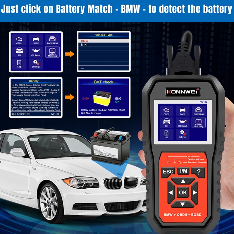 KONNWEI KW480 OBD2 Scanner Car Diagnostic Tools Full System ABS Airbag SRS Oil Reset Engine Code Reader For Gift KW906
