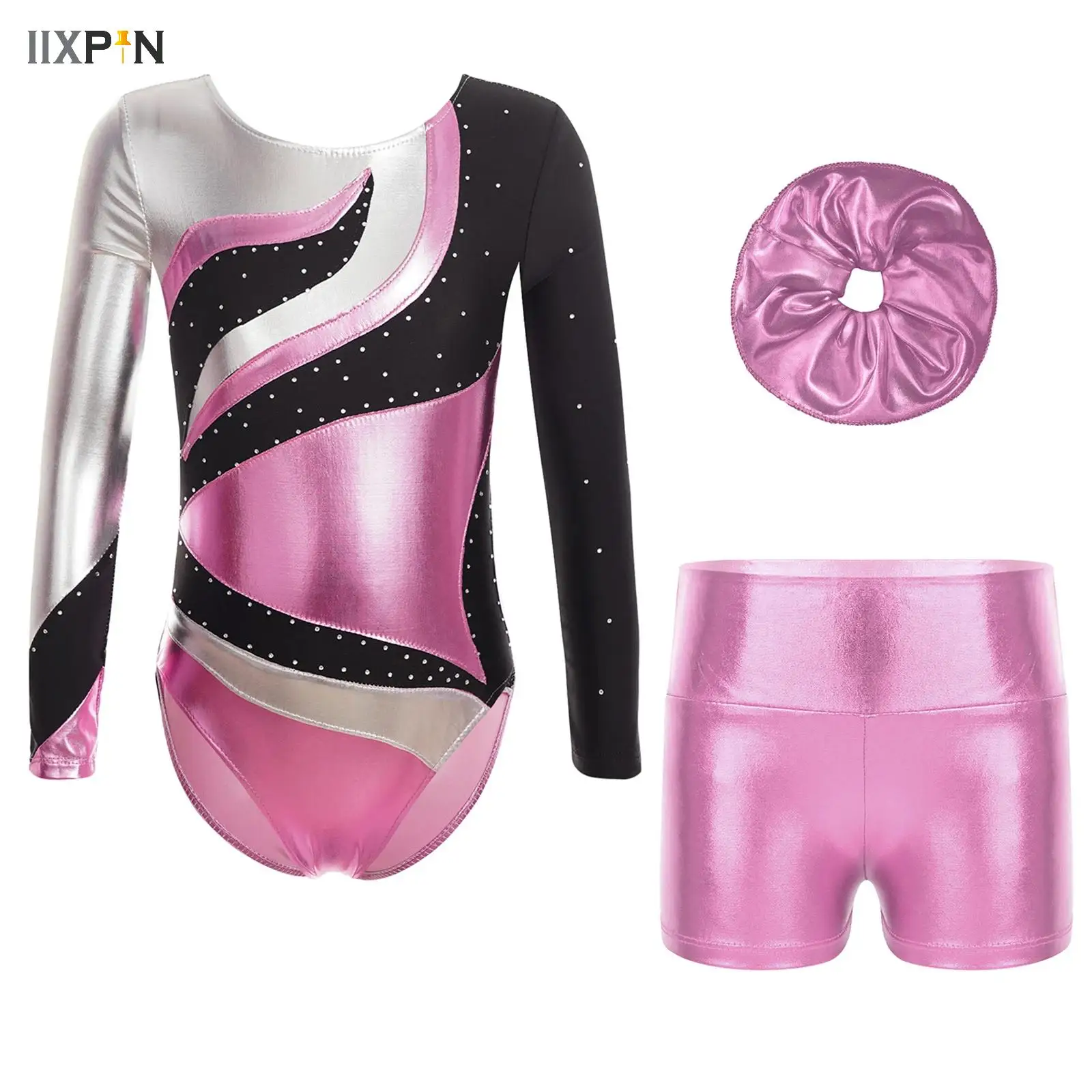 Ballett Tanz Mädchen Trikot Mit Körper Shorts Haarband Langarm Workout Outfits Body Gymnastik Kleidung Set für Mädchen