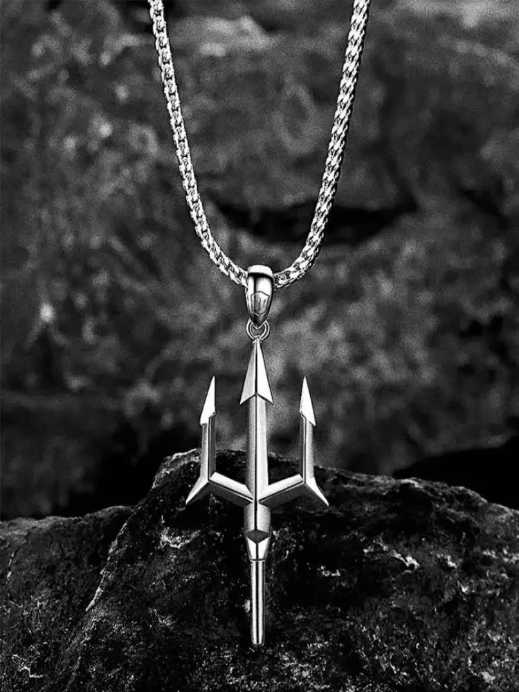 AliExpress Fashionable Neptune Poseidon Trident Metal Pendant Necklace Men's Cycling Gothic Rock Fashion