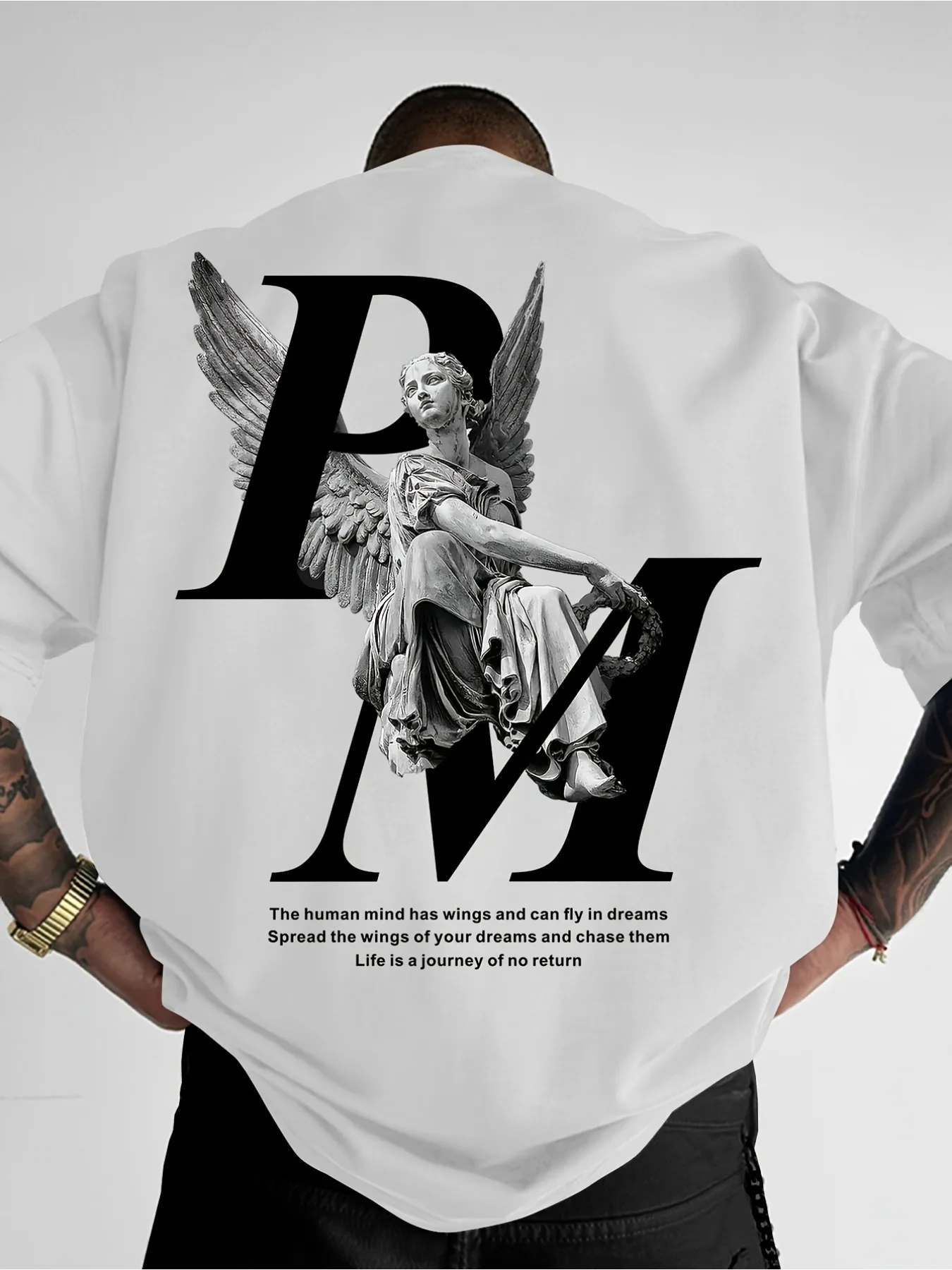 Angel Statue Renaissance Art Graphic Tee for Men Breathable 100% Cotton Perfect for Summer Streetwear Trendy Sculpture Style