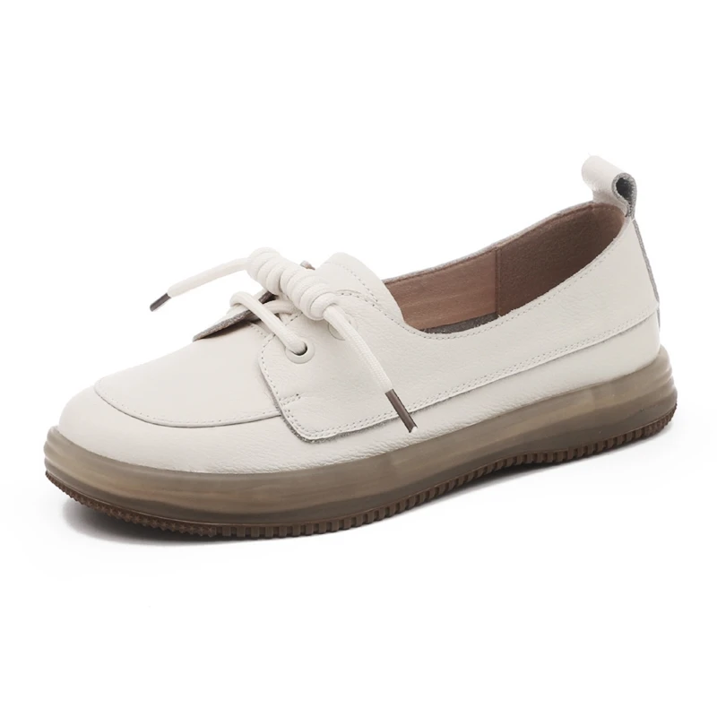 AIYUQI Genuine Leather Sneakers Women 2026 New Lace-up Women Loafers Casual Flat Cow Tendon Sole Nurse Shoes Women
