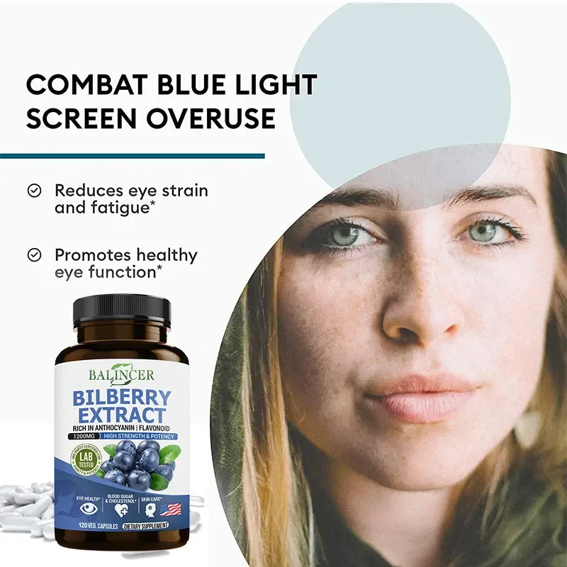 Bilberry Extract Capsules - Eye Vitamins, Anthocyanins, Brassoids, Relieve Eye Fatigue, Dryness & Vision Health, Skin Care