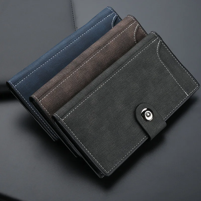 

Magnetic Buckle Trifold Men Wallet PU Leather Business Casual Multi Card Holder Short Long Style Male Daily Purse Cartera Hombre
