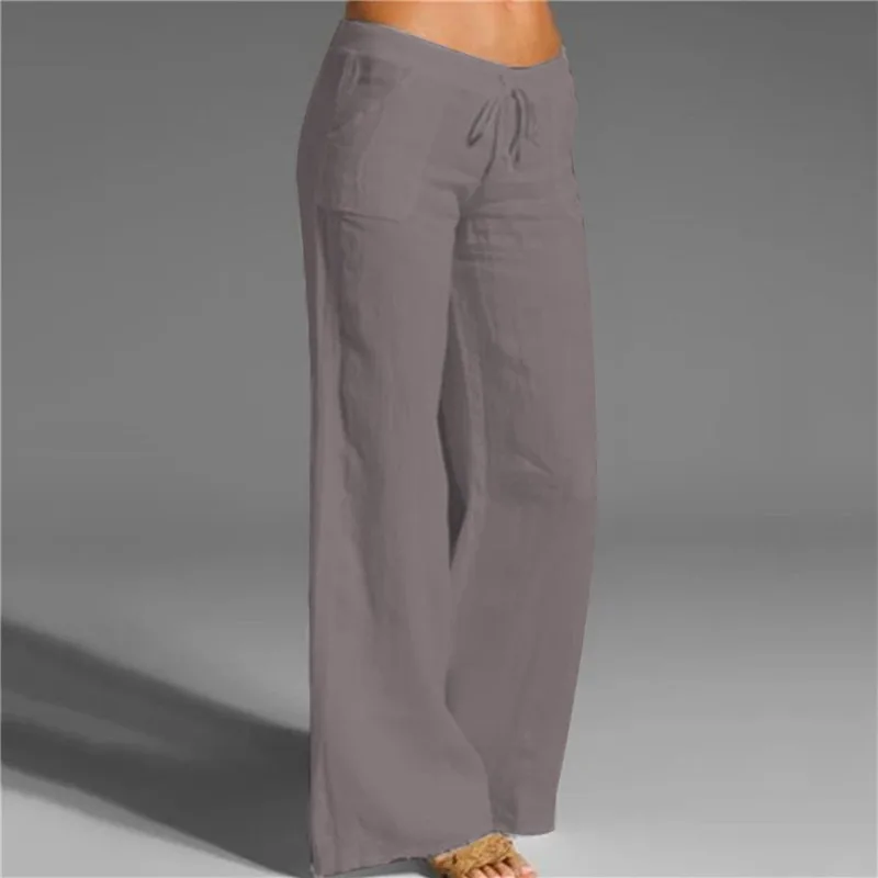 Pantalones bombachos de lino y algodón para mujer, pantalón holgado de cintura alta, informal, para gimnasio, verano y otoño, 2023