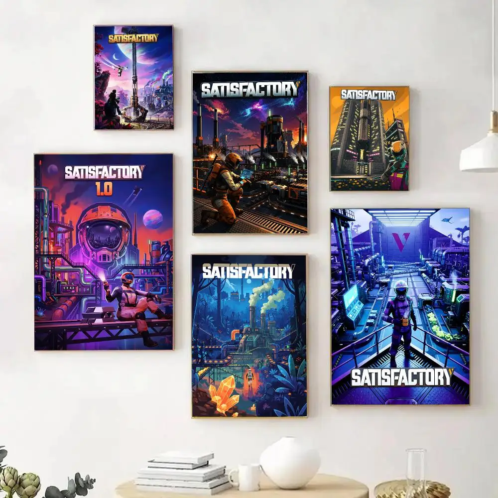 Factory Simulation Game S-Satisfactory Poster Wall Art Print Sticker for Bedroom Living Room Dorm Office Modern Home Decor