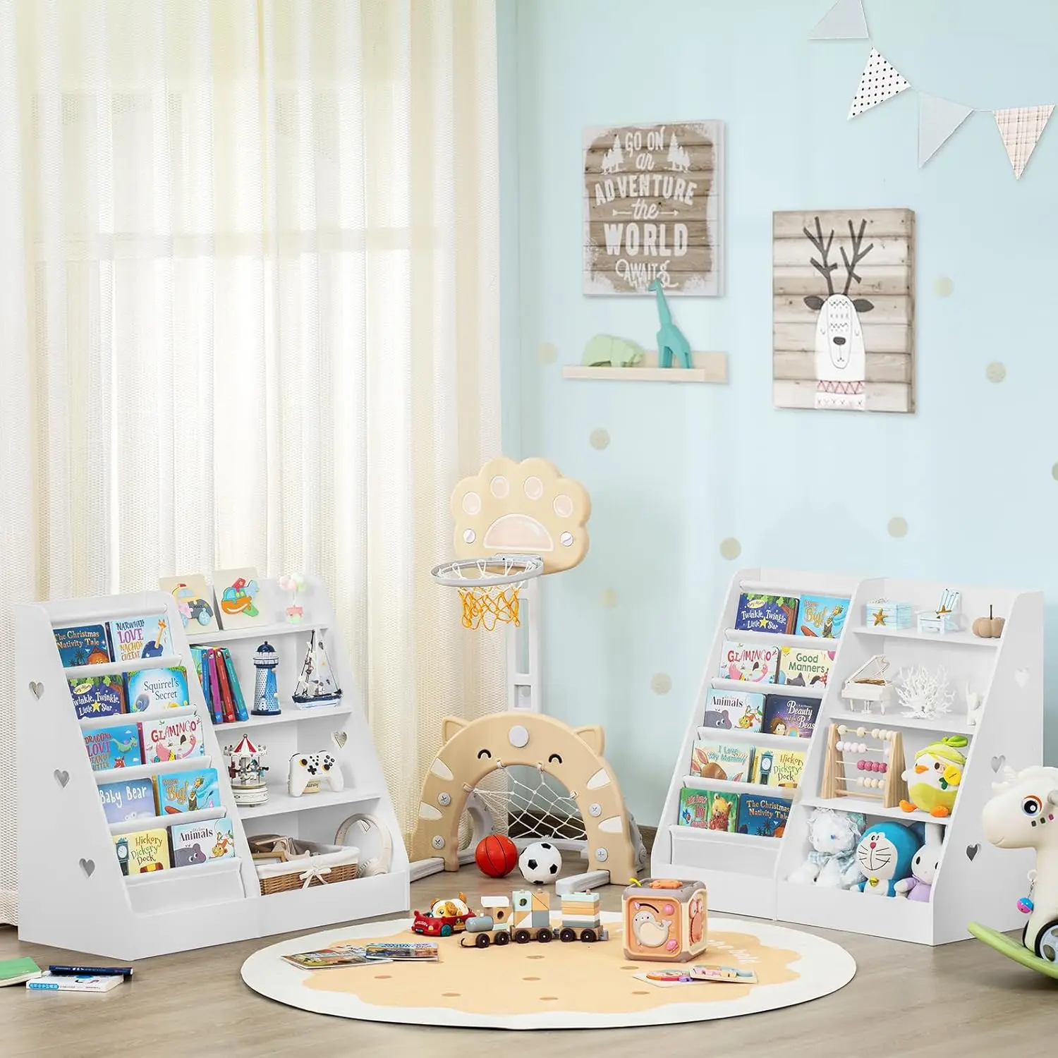 Scaffale per libri per bambini a 4 livelli e vetrina per Organizer per sala giochi camera da letto aula scuola materna (bianco)