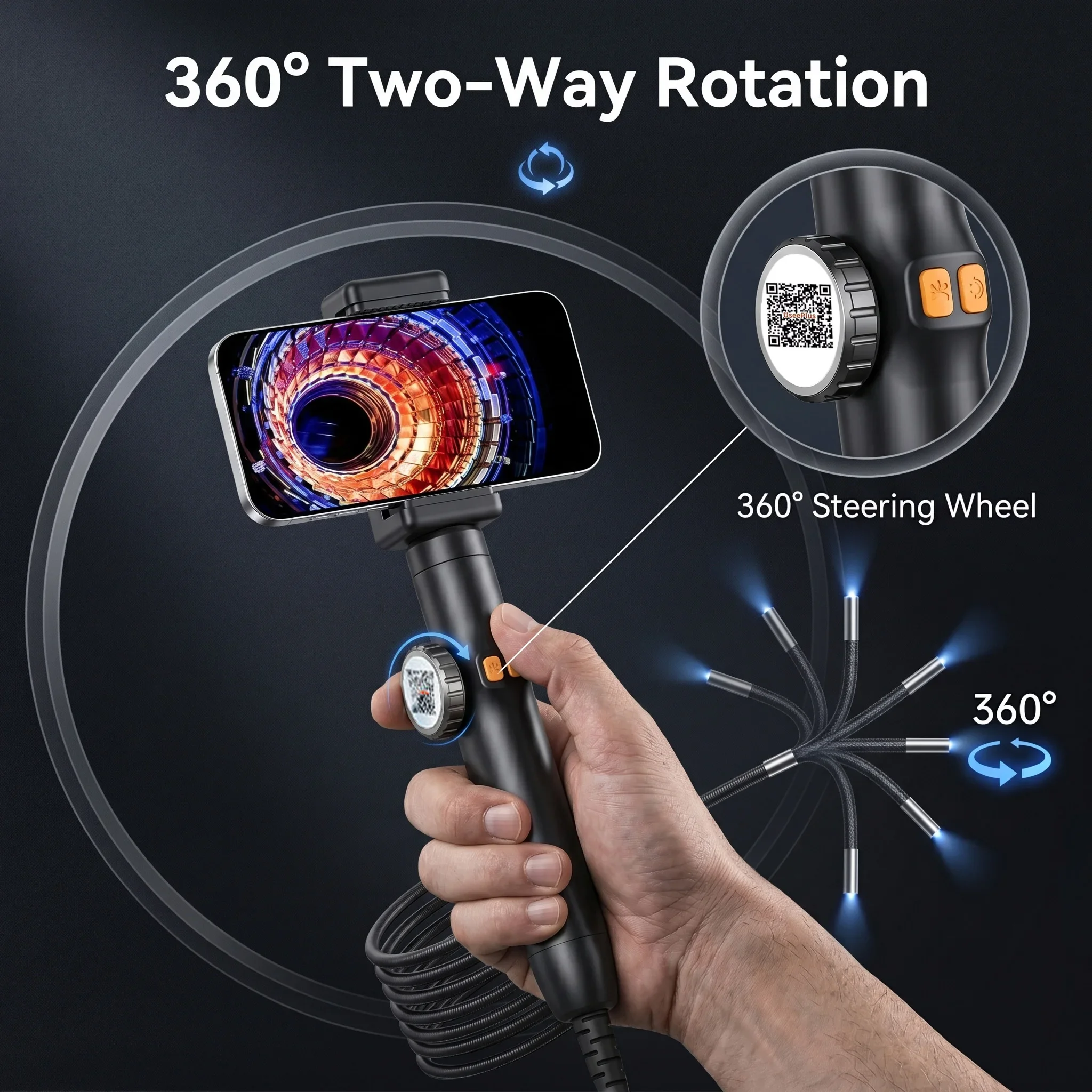 6mm Waterproof Probe car maintenance hole endoscope 360 °steering inspection camera IP67 with 6 LED portable For IOS Android