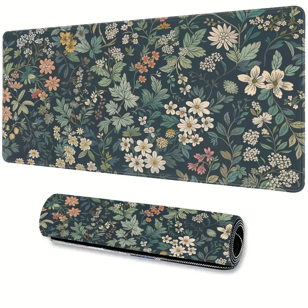 

Hot Sell Desk Mat Botanical Green Floral Plant Mouse Pad Large Non-Slip Keyboard Mat with Lock Edge Office Gaming accessories