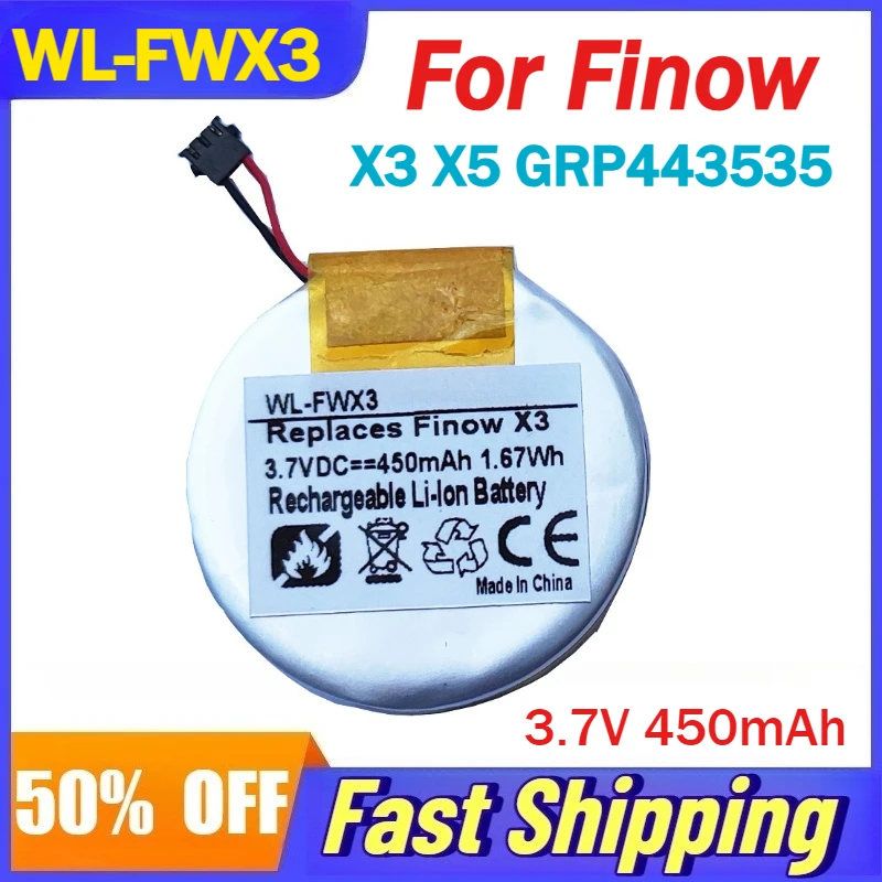 3.7V 450mAh WL-FWX3 Smartwatch Rechargeable Lithium Ion Battery for Finow X3 X5 GRP443535