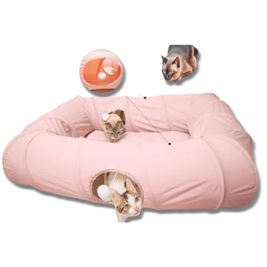 

Многофункциональная лежанка-тоннель XL для кошек 4-в-1: пещера-пончик с охлаждающим ковриком, розовая