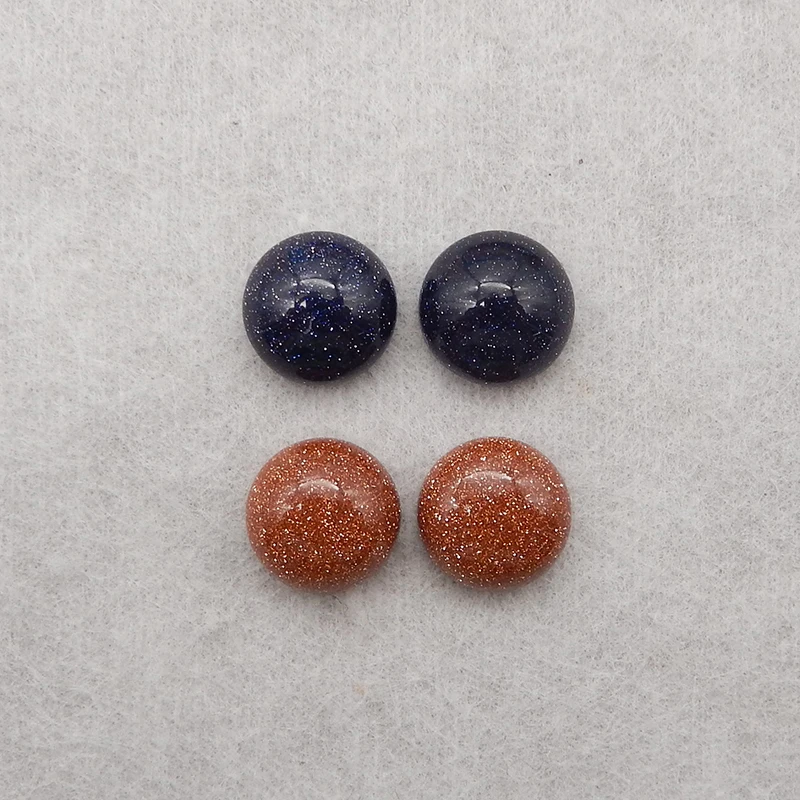 2Pairs of Gemstone  (Blue Sand Sun Sitara + Red Sand Sun Sitara) Round 10mm Cabochons, Cabochon Wholesale, 10x5mm, 2.9g