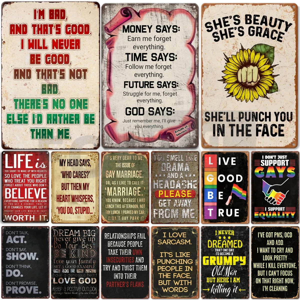 

Retro English Metal Sign-Humorous and Inspirational Funny phrase -Vintage Art Poster Wall Decor for Home,Yard,Porch,Cafe,Farm