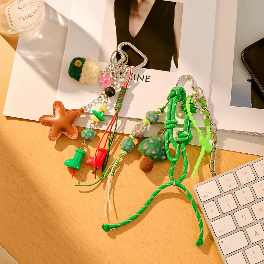 

Cute Nylon Weaving Rope Mushroom Key Lanyard Woven Unique Braided Keychain Texture Sturdy Ribbon Bowknot Strap Phone Accessories