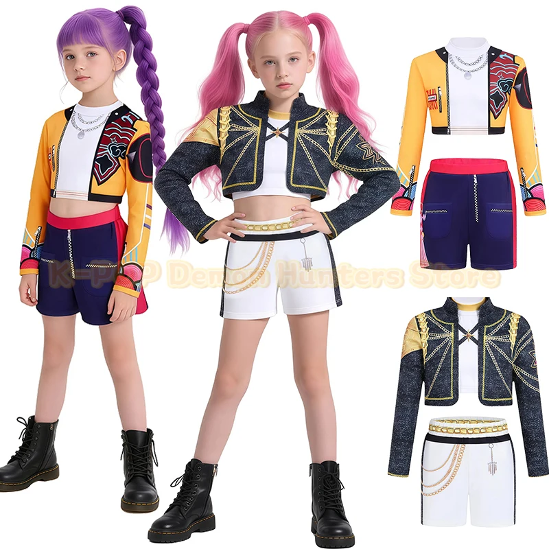 

K-Pop Demon Hunters Girls Outfits Halloween Cosplay Pop Singer Rumi Zoey Mira Children's Clothing Carnival Party Kids Clothes