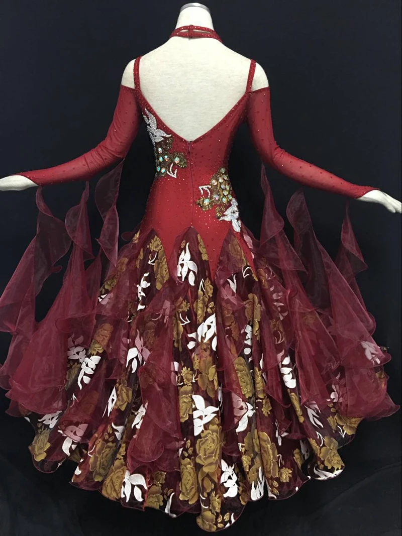 Standard Ballroom Dance Dress For Women New Design High Quality Burgundy Waltz Tango Ballroom Competition Dance Dresses