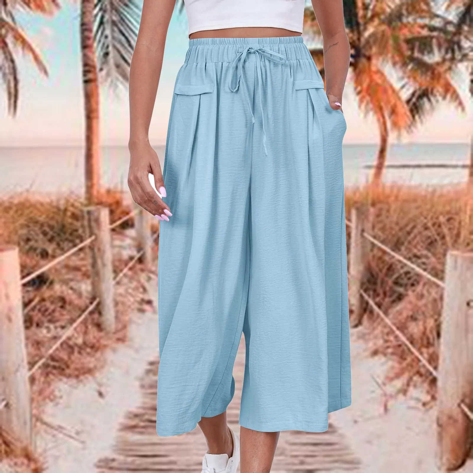 

Summer Japanese Style Loose Cropped Trousers Ladies Modal Thin Shorts Solid Color Wide Leg Large Size Home Pants Womens Bottoms