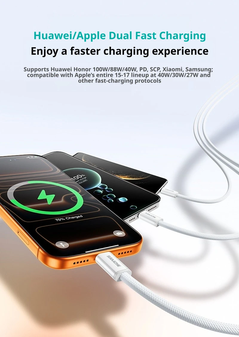 SAMZHE 100W USB-C-auf-USB-C-Kabel für MacBook, iPhone 17, 16, iPad, Samsung, Xiaomi – PD-Schnellladung, 5A, E-Marker-Chip – Detail 3