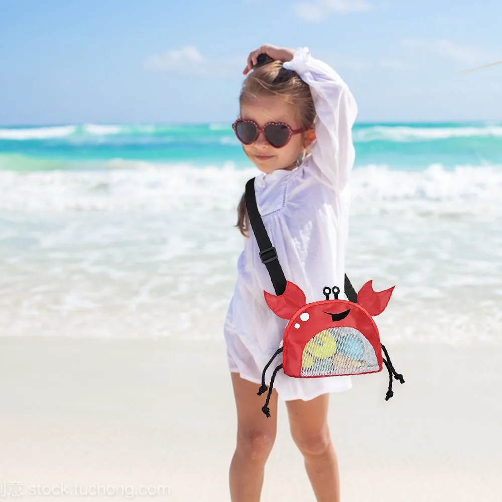 Beach Mesh Bag Cute Crab Shaped Shell Bags for Holding Beach Shell ,Toys Collecting Storage Bags for Kids Sand Tools Organizer