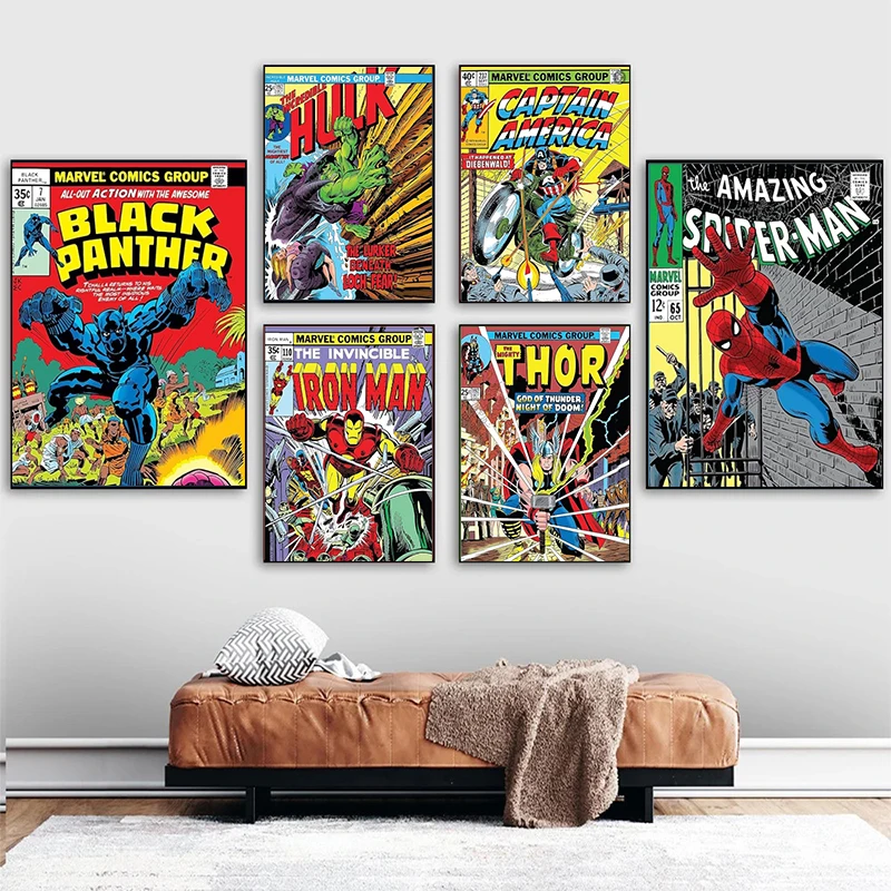Pintura en lienzo de película de Los vengadores de Marvel, Spider-Man, Iron Man, Hulk, Thor, carteles, arte de pared, imágenes murales, decoración del hogar para habitación de niños