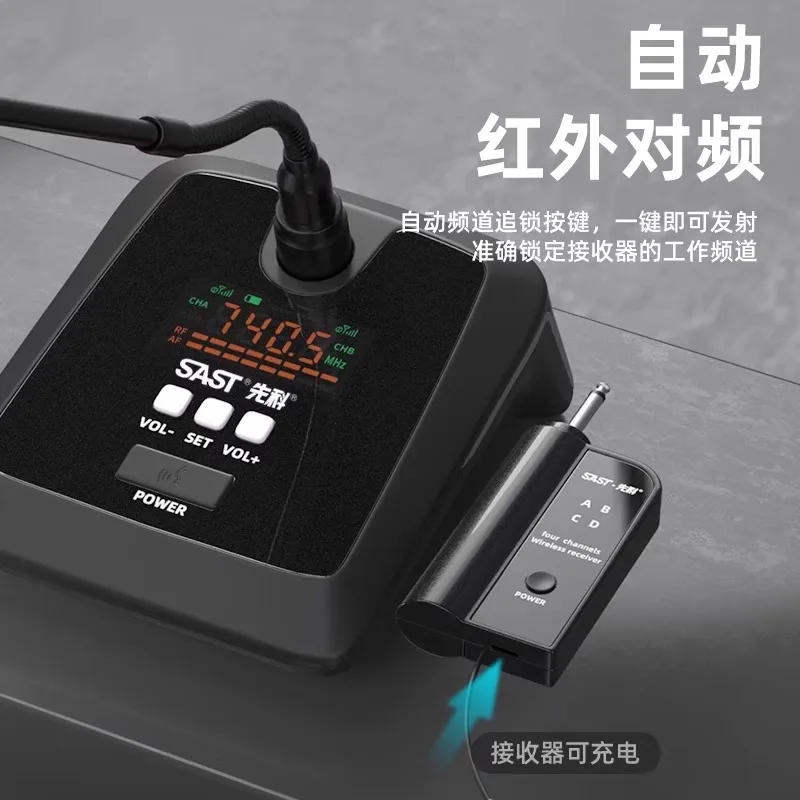 Xianke OK-90A ميكروفون لاسلكي واحد إلى أربعة، ميكروفون FM مخصص لسطح المكتب معقوفة للبث المباشر ومؤتمر FM مخصص