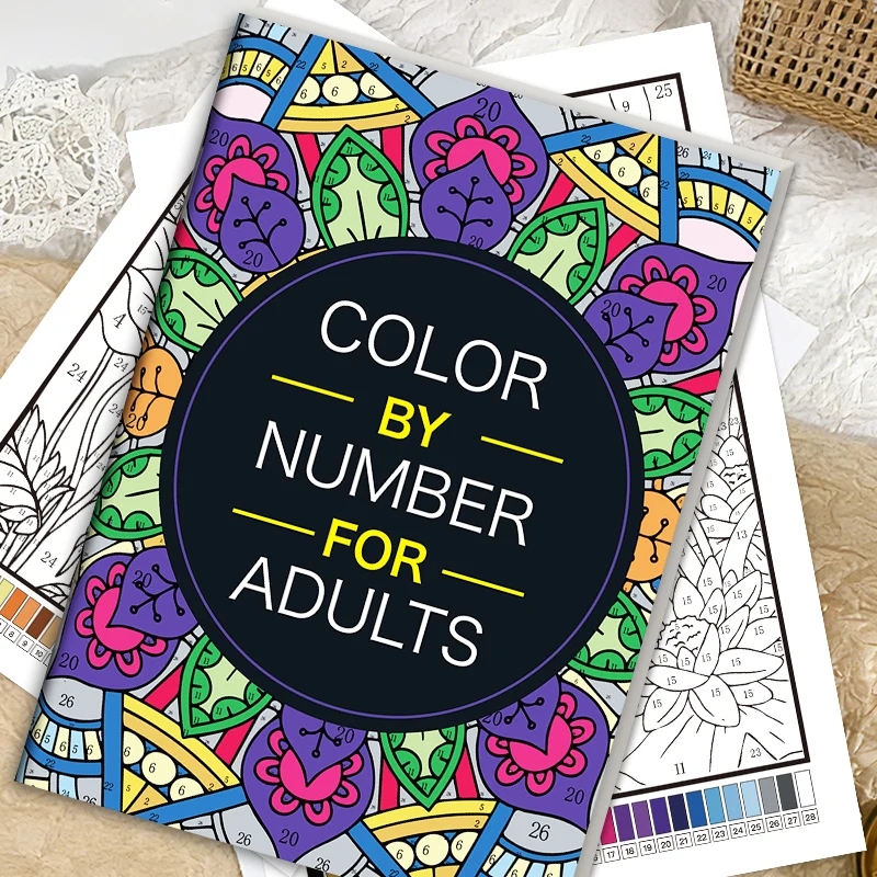 32 Pages Adult Color by Number Coloring Book with Mandala Design - Relaxation Stress Reliever Creative Art Therapy Gift Idea
