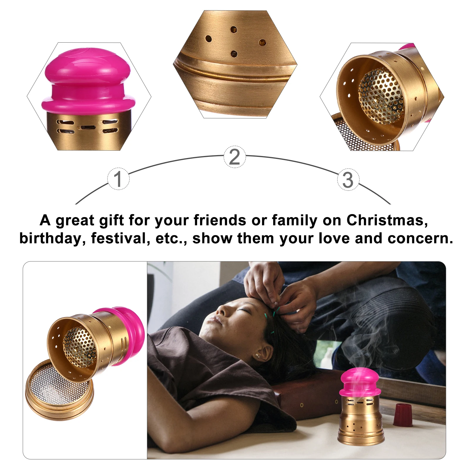 

Moxibustion Box Copper Cone Holder Heat Treatment for Tendonitis Care Portable Moxa Pot Arthritis Relief