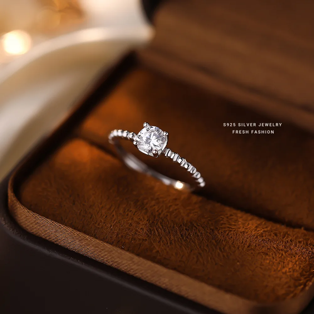 

925 Sterling Silver Classic Four Claws Cubic Zirconia Eternity Band Wedding Band Ring for Women