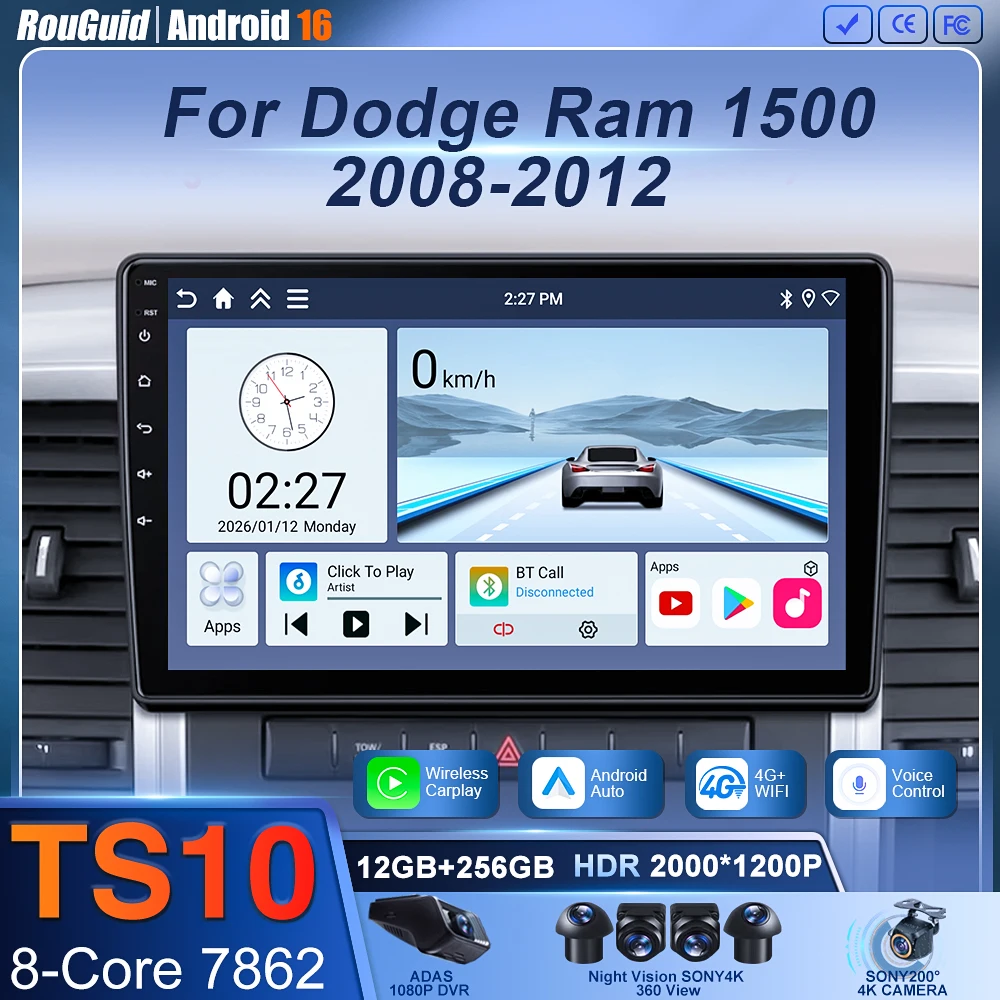 Android 16 For Dodge Ram 1500 2008-2012 Carplay Car Radio Multimedia Navigation Gps Autoradio Stereo Head Unit 2din Rds 5g Wifi