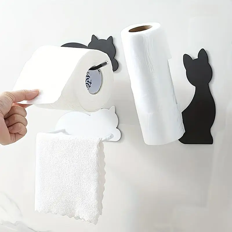 Stainless Steel Cat-shaped Tissue Holder, Self-adhesive Bathroom And Kitchen Organizer, Space-saving Toilet Tissue Holder