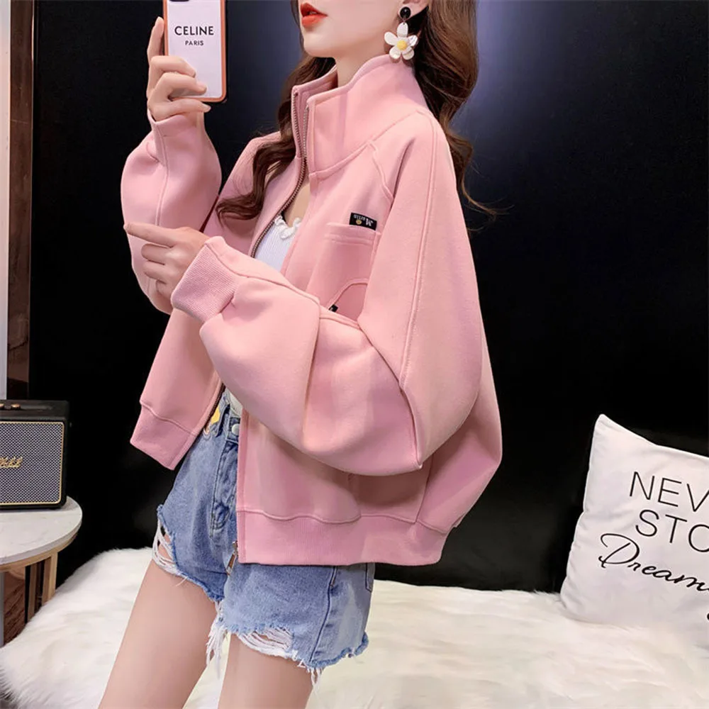 Korean Women Hoodie Coats Short Loose Zipper Sweatshirts Jacket Casual Female Tops Womens Autumn Hollow-out Off Shoulder Hoodeds