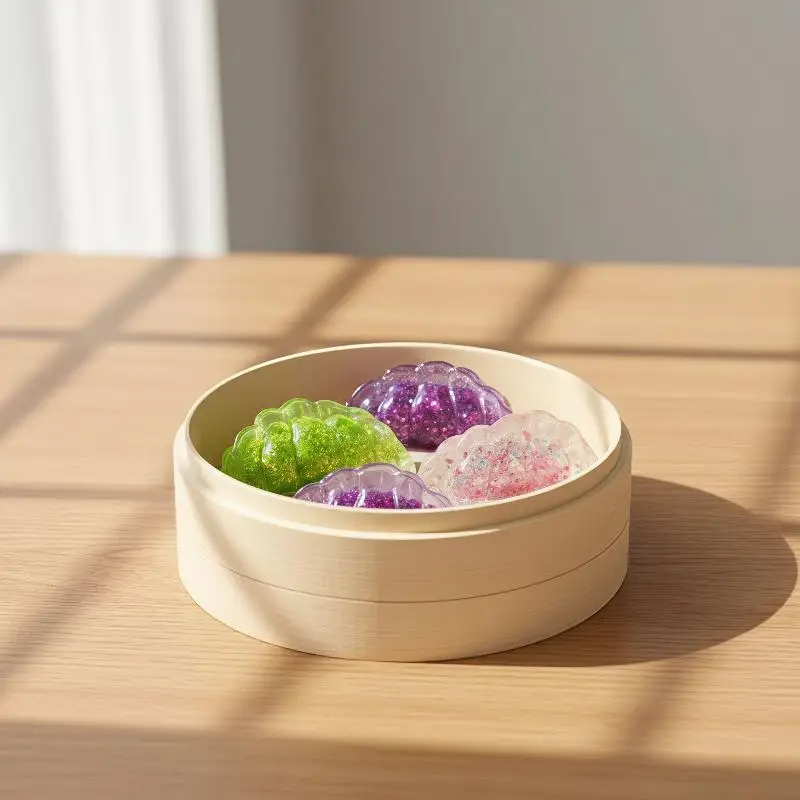3pcs/Set Glitter Transparent Dumpling Shaped Fidget Toys With Steamer Soft For Stress Relief Kids Adults Office Home Play