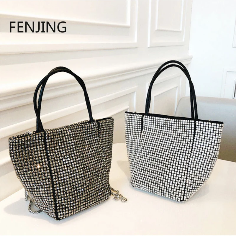 Rhinestones Clutch Bag Luxury Designer Handbag Diamond Handle Bucket Handbags Shiny Crystal Shoulder Bags Purses and Handbags