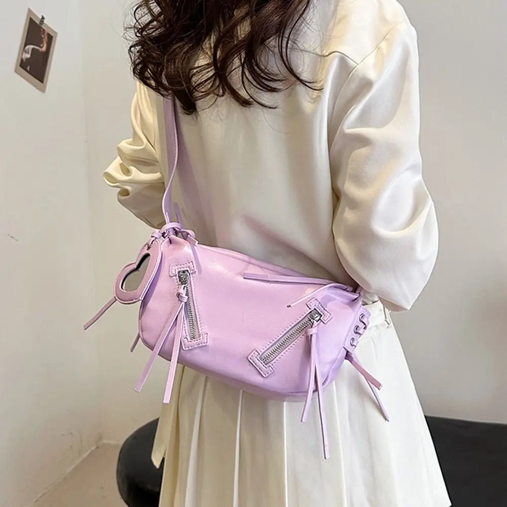 

Fashion Elegant Leather Shoulder Bag Moto Style Large Capacity Korean Underarm Bag Solid Color Sweet Y2K Punk Crossbody Bag Lady