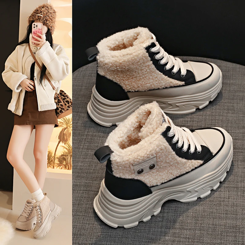 

Autumn Winter Plush Women High Top Sneakers Fashion Comfortable Platform Cotton Shoes Outdoor Non-slip Women's Shoes Botas Mujer