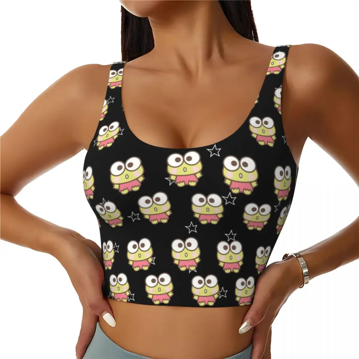 Custom High Impact Kerokero Keroppi Sports Bra Women Gym Workout Yoga Crop Top