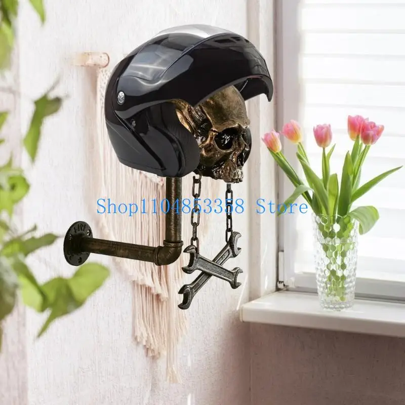 652F Skull Helmet Stand Motorbike Helmet Holder Wall Mount Rack for Coat Skull Head Holder Helmet Display Rack