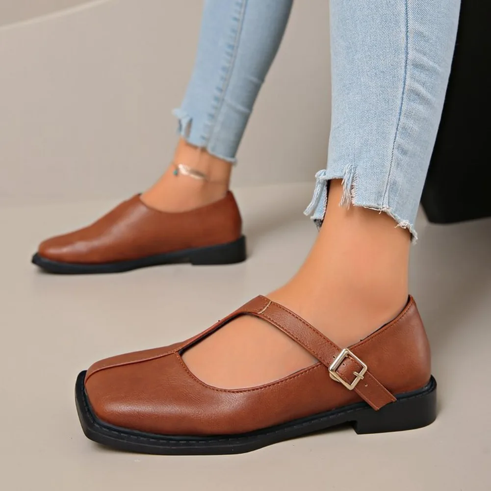 

Women's Mary Janes New Comfortable Soft Soled Buckle Strap Female Footwear Elegant Single Shoes Ladies Casual Leather Shoes