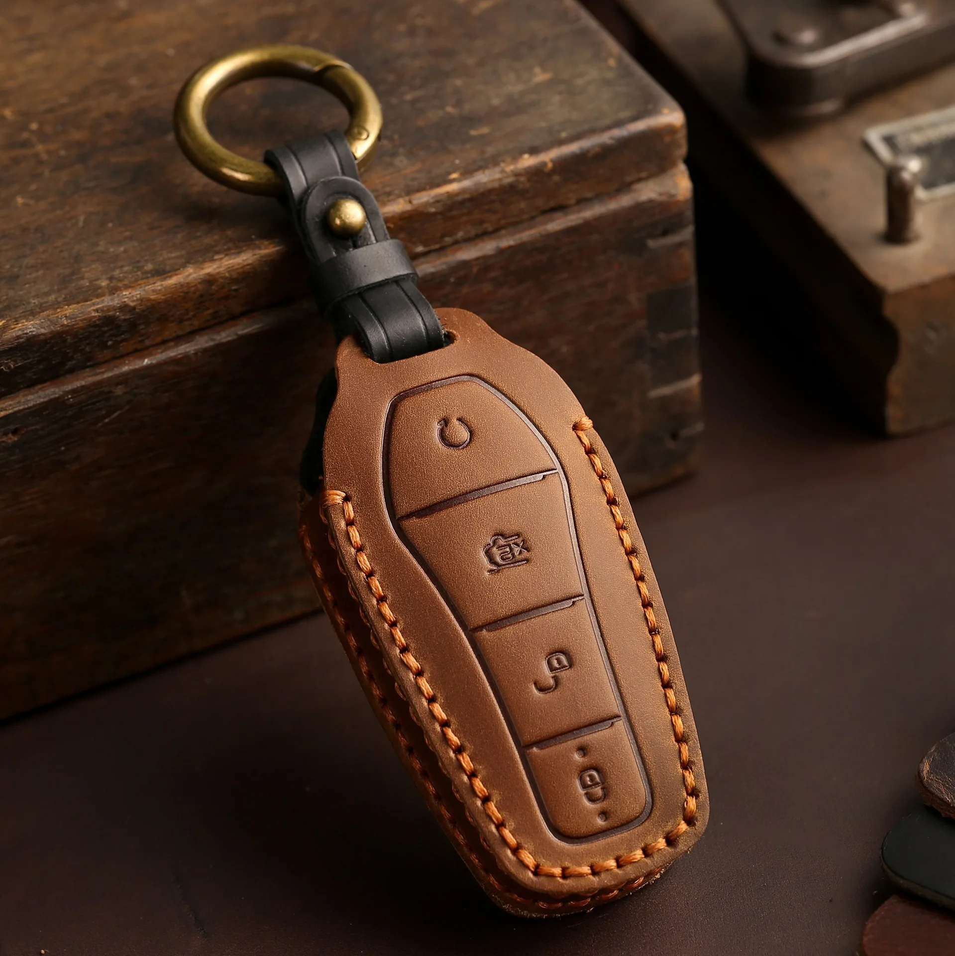 Car Leather Remote Key Case Fob Cover Holder For BYD Song Plus Atto 3 Han EV Tang DM Qin Seal Dolphin Keychain Accessories