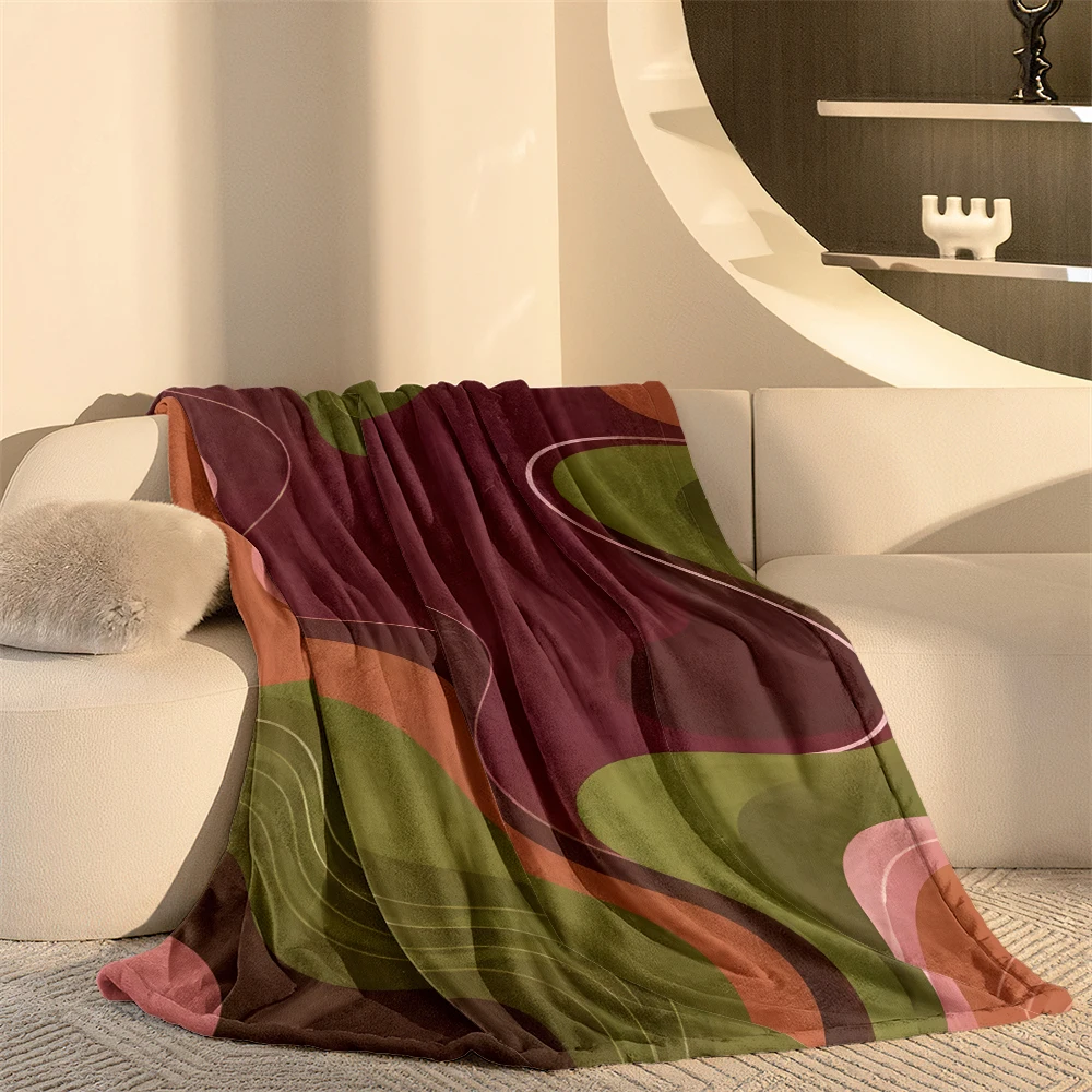 Burgundy Green Wavy Art Super Soft Flannel Blanket Fuzzy Warm Throw Blanket for Bed Couch Cozy Plush Bed Cover All Season