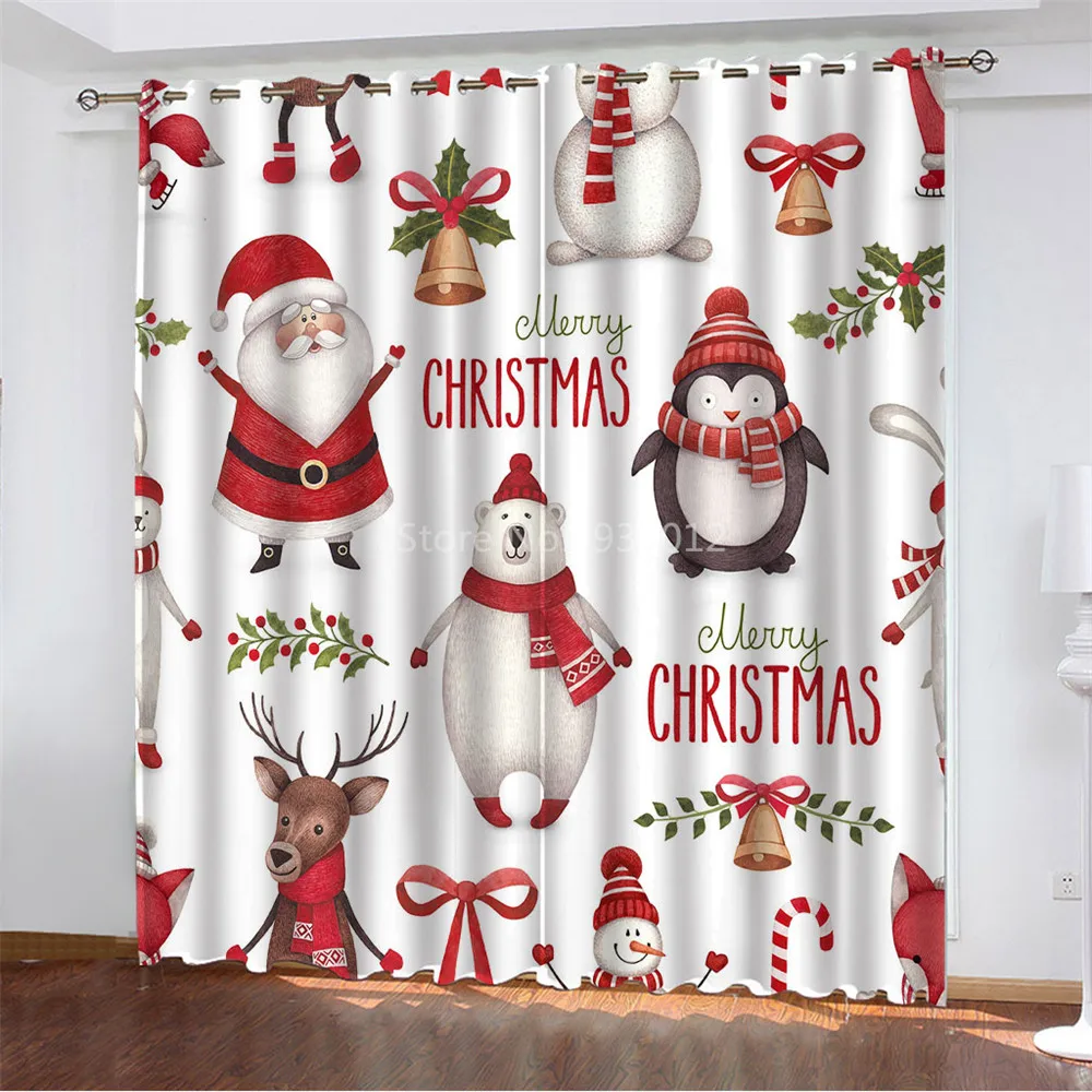 Christmas Gifts Santa Claus Fireplace Fabric Curtains for Living Room Decoration Modern Kitchen Living Room Design Curtain