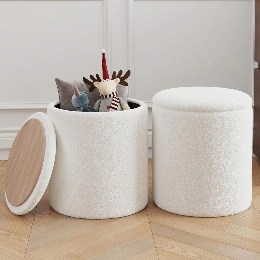 

Poufs with Storage, Set of 2 Soft Upholstered Vanity Stool,Multifunctional Ottomans Coffee Table Padded Seat Foot R Customizable