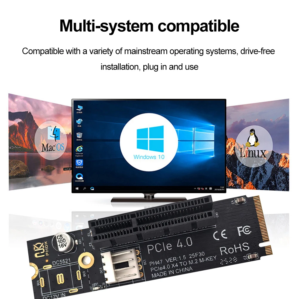 

NGFF M.2 To PCI-E 4X Hard Drive Converter Reader Compatible with X1 X4 X8 X16 PCI-e Interface SATA Power Riser