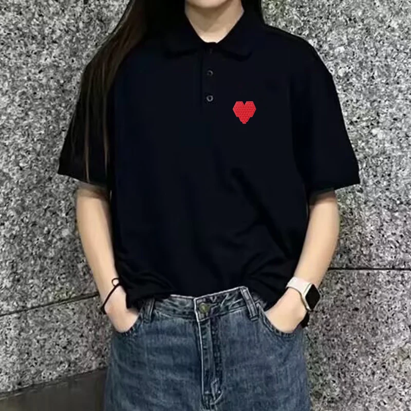 AMI AMORING New Love Embroidered Men's Polo Shirt Sportswear Business Casual Top Fashion Classic Solid Color Couple's Collar Top