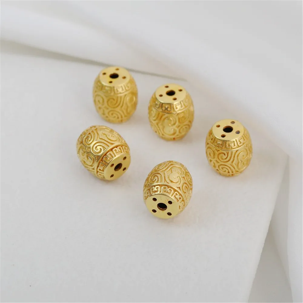 18K Gold Barrel-Shaped Rodada Beads, pérolas soltas para DIY pulseira e colar, Handmade Bead Separando Acessórios, 8x9mm