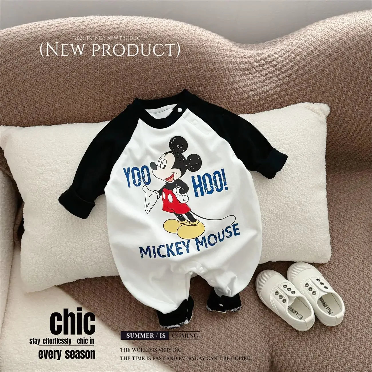 Disney 0-2 Years Old Mickey Baby Clothes Spring Autumn Long Sleeve Jumpsuit Treasure Tide Cotton Soft Cartoon Clothes Crawl Suit