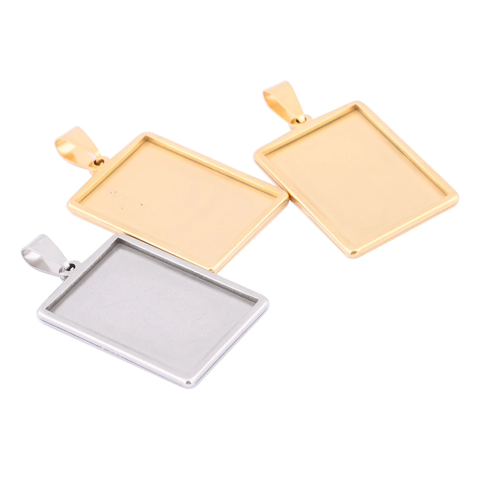 5pcs Stainless Steel Rectangle 20x30mm Cabochon Base Setting Blanks Diy Bezel  Charm Pendant Trays For Necklace Jewelry Making