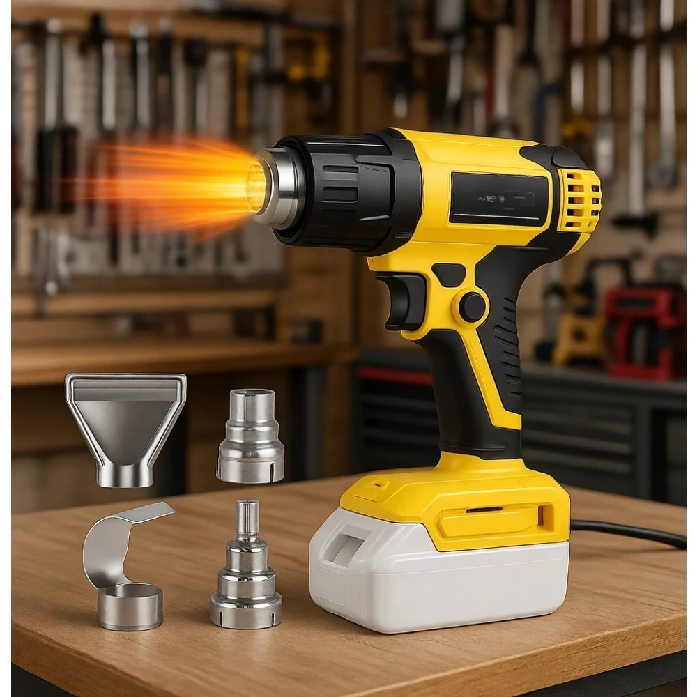 

380W 1022 ° Беспроводной термофен F с быстрым нагревом, 4 насадки, LED-подсветка, защита от низкого напряжения для термоусадочной трубки, смолы, виниловой пленки