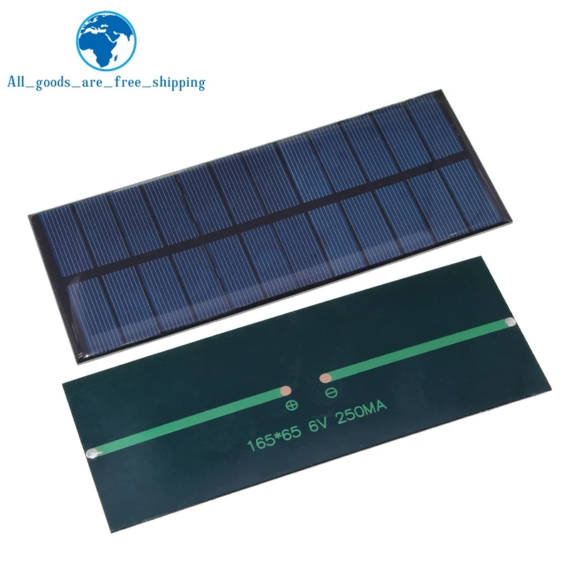 TZT 6V 250mA 1.5W Solar Panel Polycrystalline 165*65MM Mini Sunpower Solar System DIY for Battery Cell Phone Charger