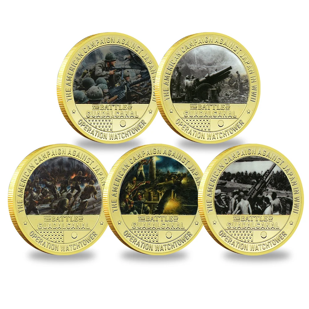 

5pcs/set WWII Battle of Guadalcanal Operation Watchtower Gold Plated Challenge Commemorative Coin for Collectors