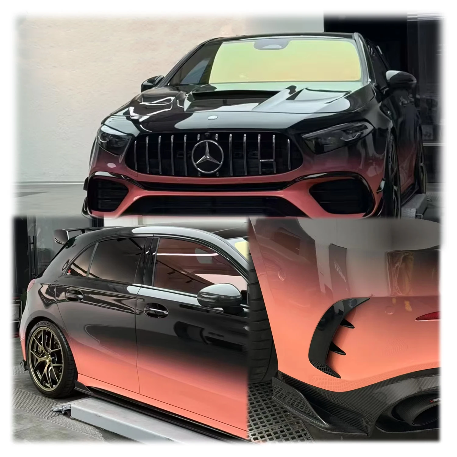 PVC TPU Two-Color Black-Pink Gradient Glossy Cyberpunk Design Vehicle Body Wrap Color-Changing Vinyl Wrap Foil for Cars